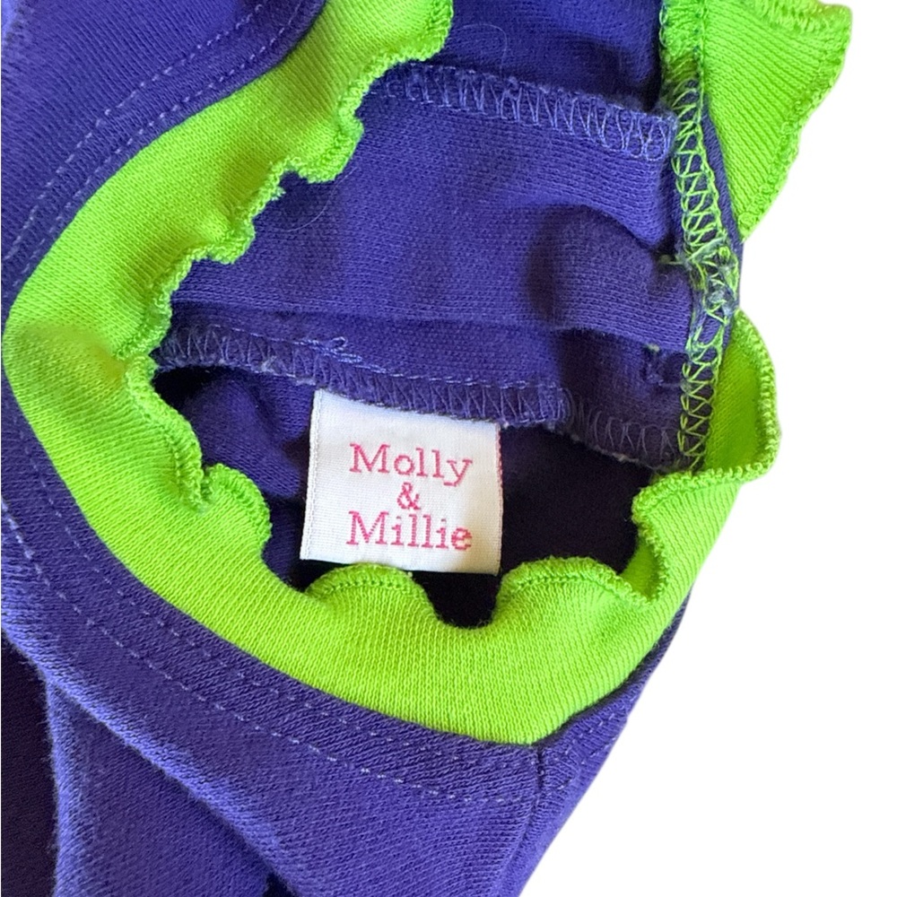 Molly & Millie Boutique Outfit Set Purple Green Lettuce Edge Hat Applique - Picture 2 of 6